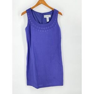Jessica Howard Women Dress 8 Purple Linen Blend Sleeveless Embroidery Cocktail